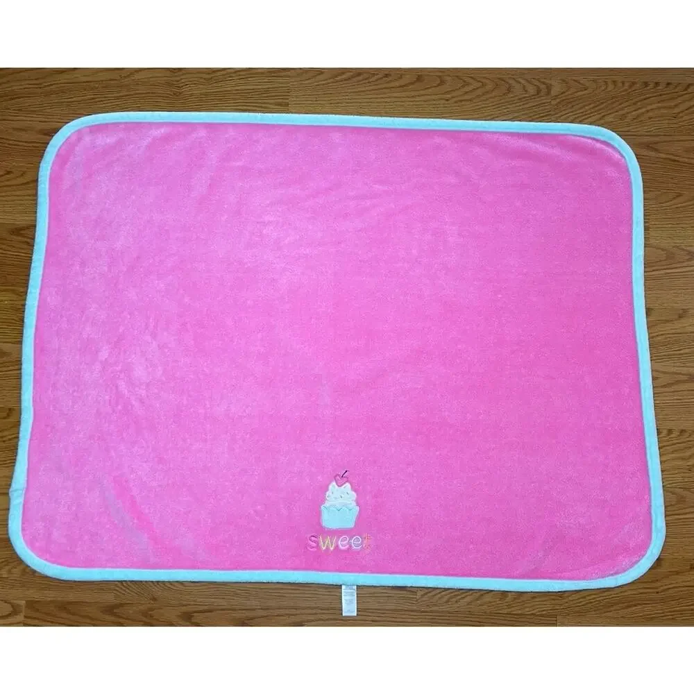 Carters Just One You Cupcake Baby Blanket Sweet Pink Teal Blue Plush Embroidered